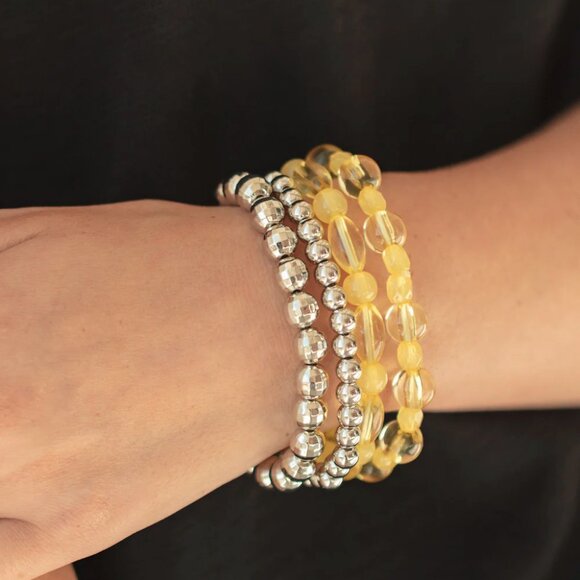 Paparazzi Jewelry Accessories - Delightfully Disco - Yellow Bracelet - Vintage - Picture 1 of 4